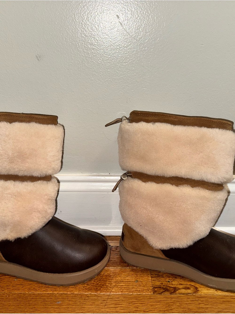 UGG Brown Leather and Cream Shearling Winter Boots